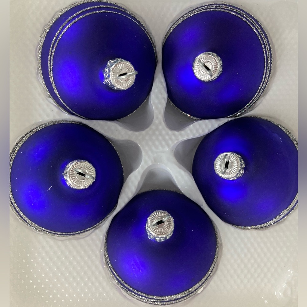 VTG 5 Genuine Glass Mouthblown Christmas Ornaments Blue Purple Silver Poland - Picture 4 of 10